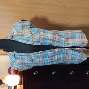 Drawstring Plaid Top